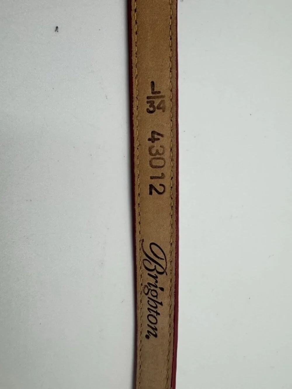 Brighton Silver Floral Buckle Red Croc Skinny Belt Sz L/34